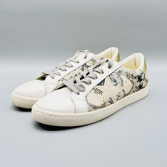 Vintage Havana Shoes Womens 7.5 White Gold Snake Print Star Low Top Sneakers - Picture 3 of 13